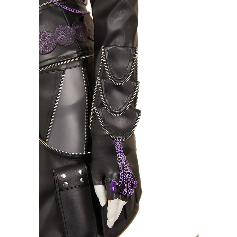 Kpop Demon Hunters Rumi cosplay costume featuring detailed black fabric and silver accents