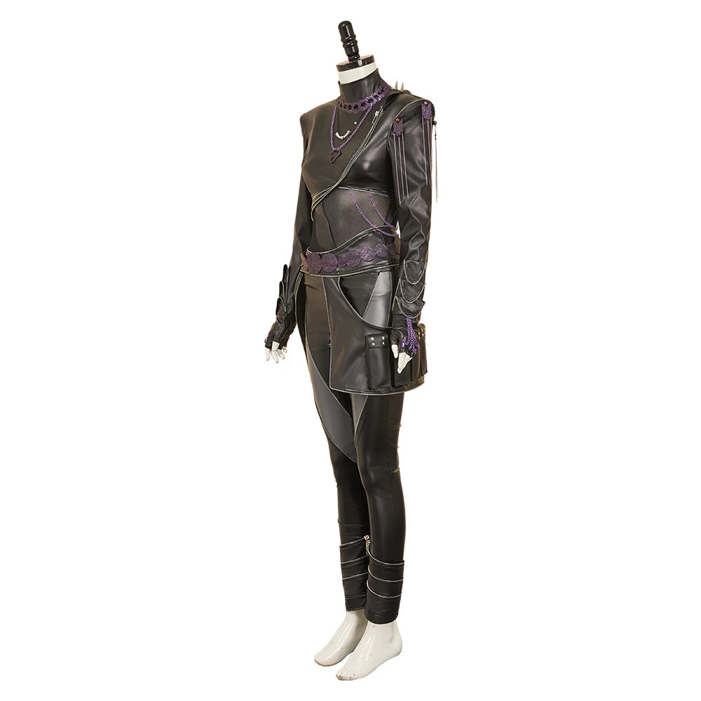 Kpop Demon Hunters Rumi cosplay costume displayed on a mannequin in a stylish side view