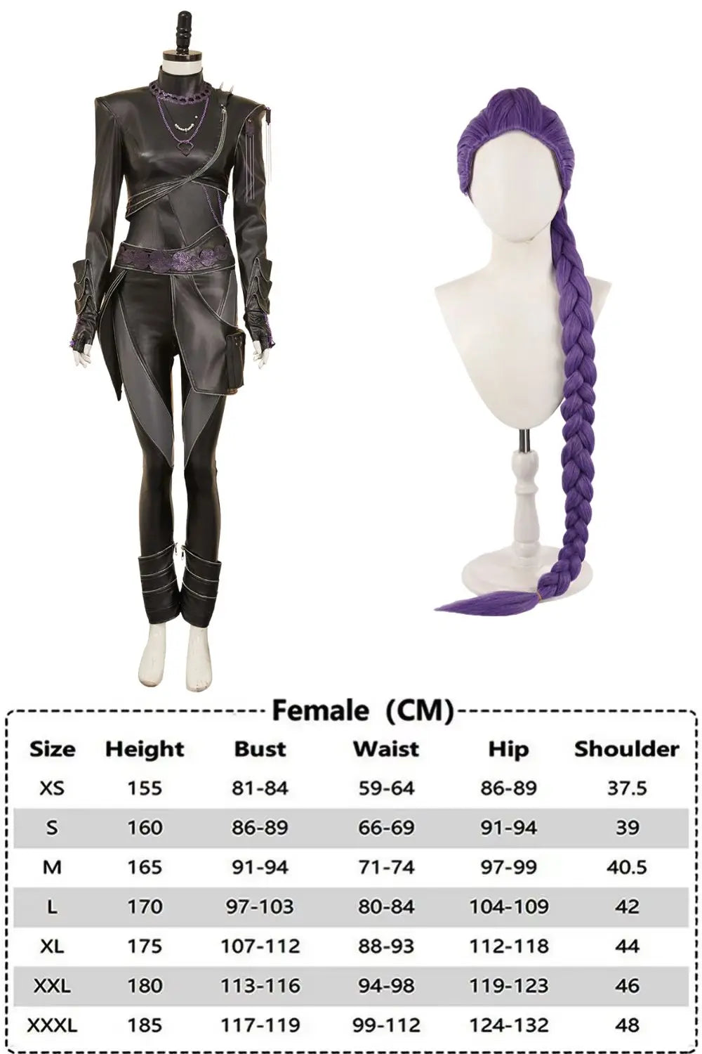 Kpop Demon Hunters Rumi cosplay costume in sleek black with purple wig for fans of Kpop culture