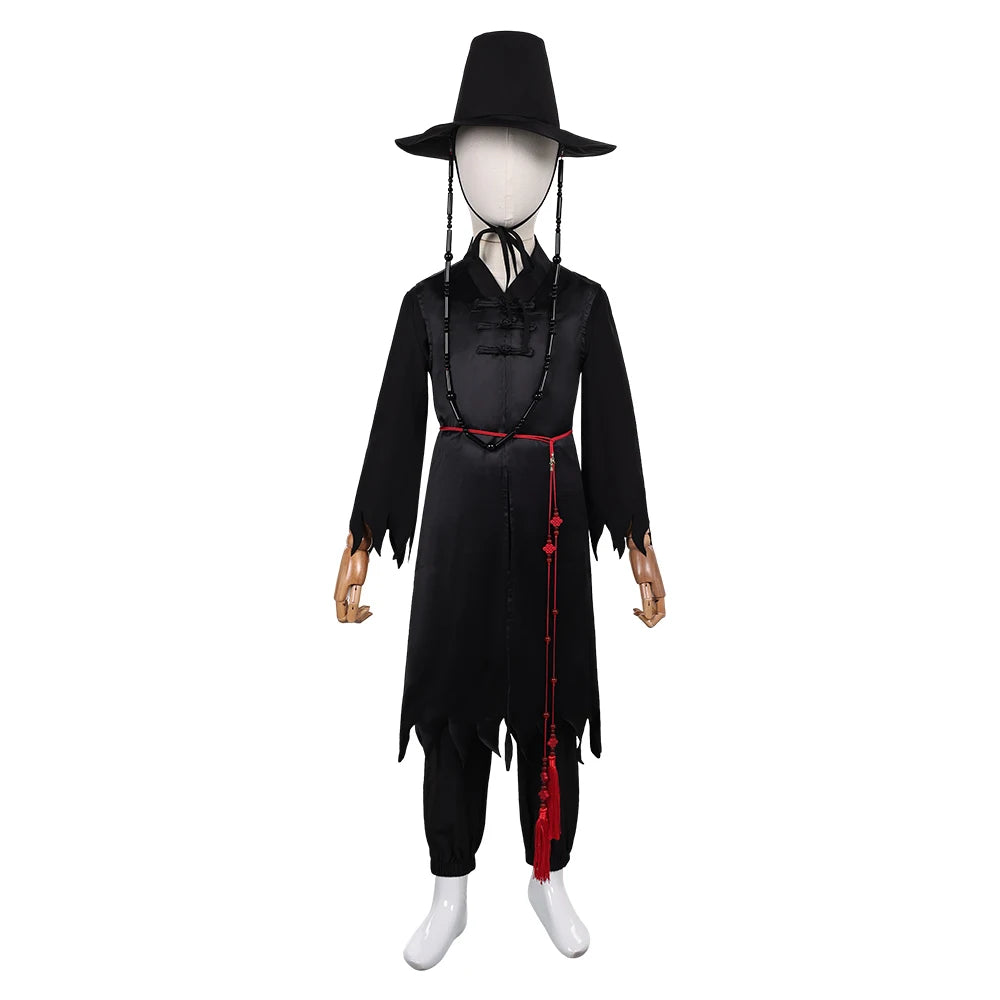 Kids Kpop Jinu cosplay outfit featuring a stylish black robe and accessories for fans