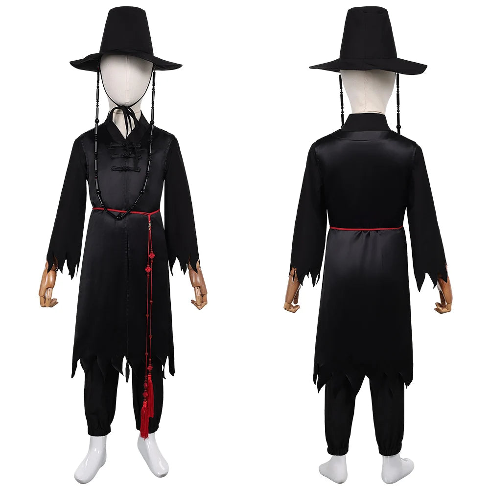 Kpop Jinu cosplay outfit for kids featuring a black robe and stylish accessories