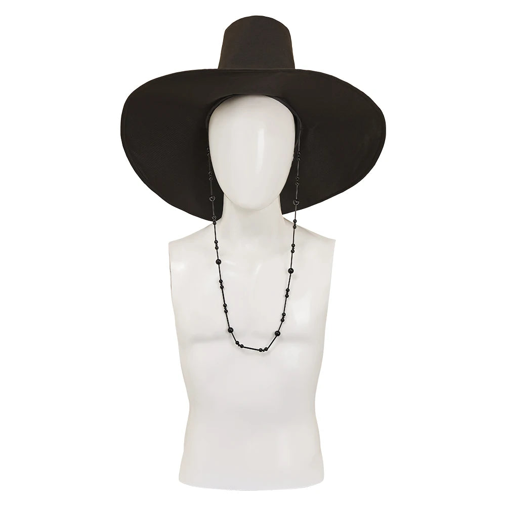 Kpop Jinu cosplay outfit for kids featuring a wide-brimmed black hat with a stylish design