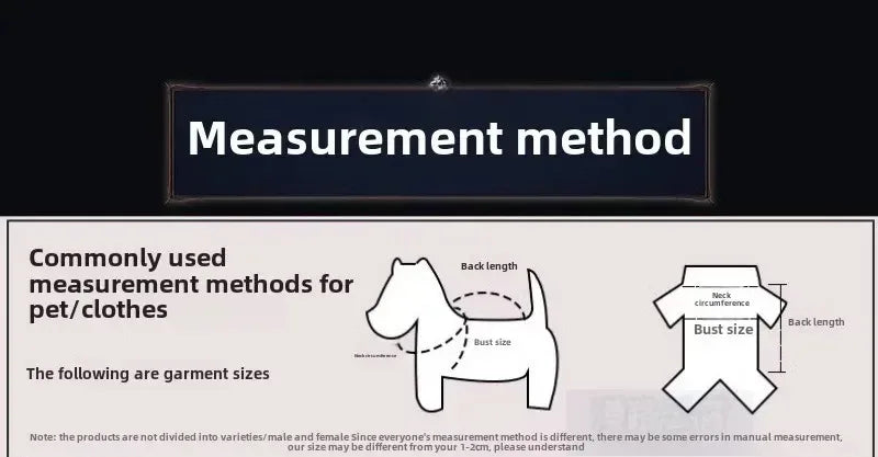 Measurement guide for pet clothes with Krypto Superdog cosplay outfit size information and tips