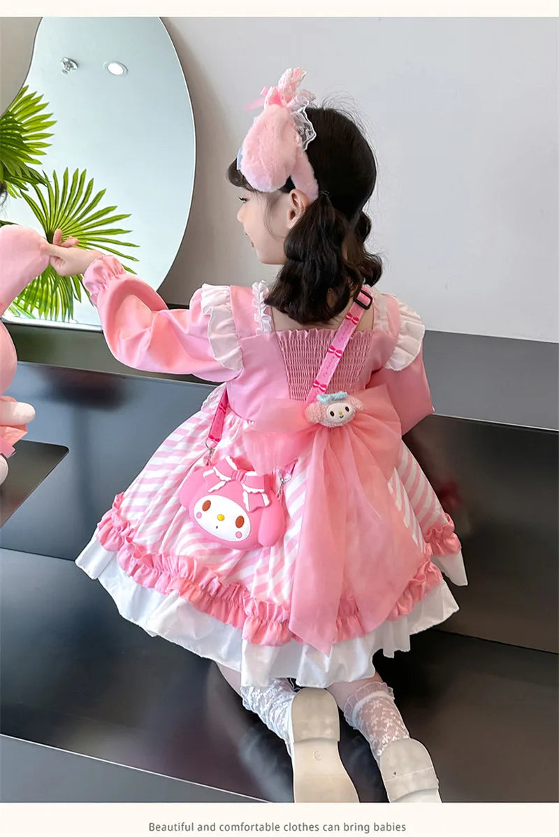 Cute Kuromi princess dress for kids in pink with ruffles and accessories for playful fashion