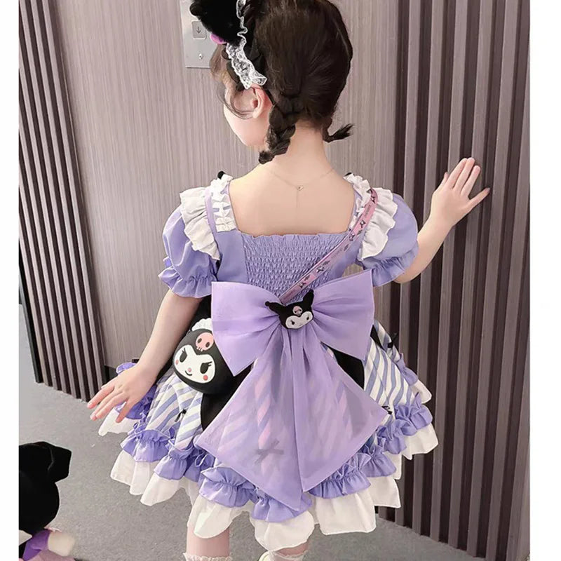 Adorable Kuromi princess dress for kids with purple accents and a cute bow