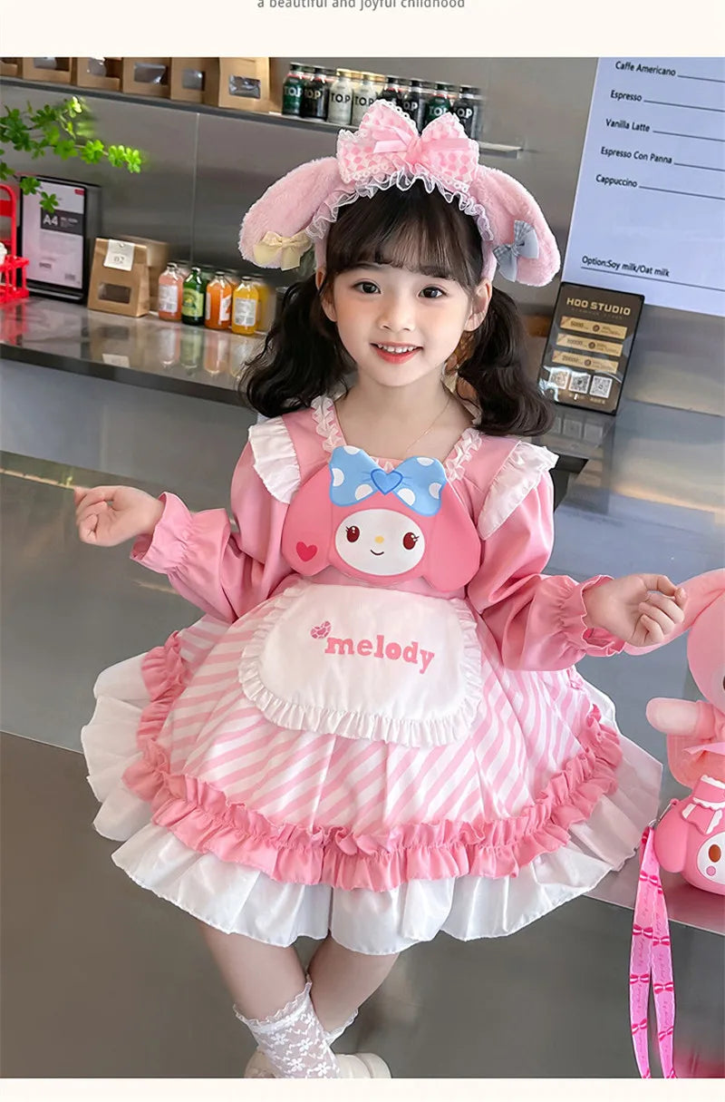 Adorable Kuromi princess dress for kids in pink with lace detailing and a cute character design