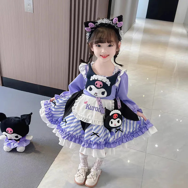 Cute Kuromi princess dress for kids featuring purple accents and ruffled details