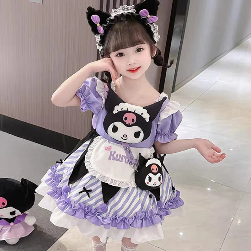 Adorable Kuromi princess dress for kids in purple with cute accessories and a playful design