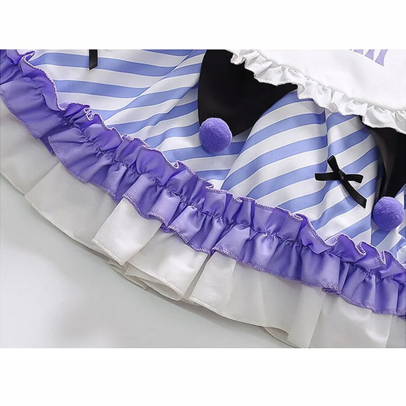 Kuromi princess dress for kids featuring striped design and ruffled hem for fun playtime