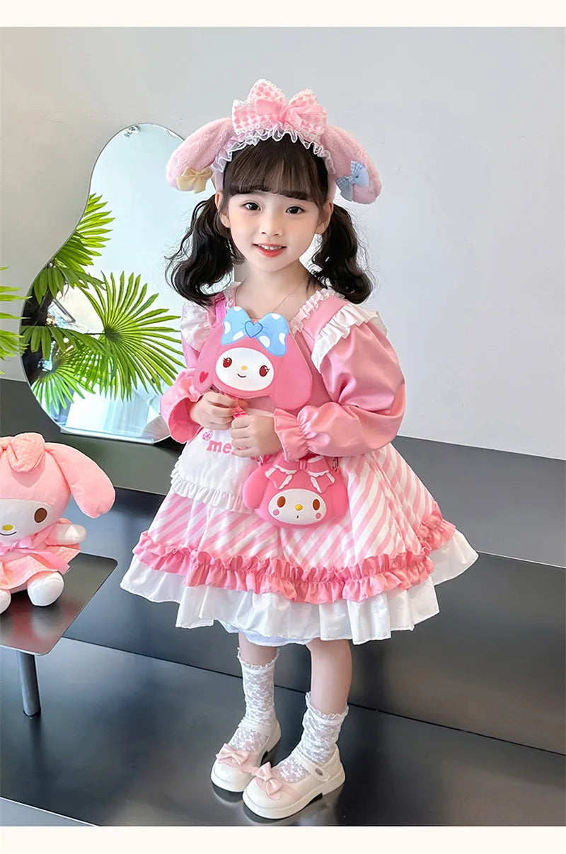 Adorable Kuromi princess dress for kids with pink accents and cute character details