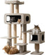 Large beige cat tree with multiple platforms and cozy hideouts for large cat tree for Maine Coons
