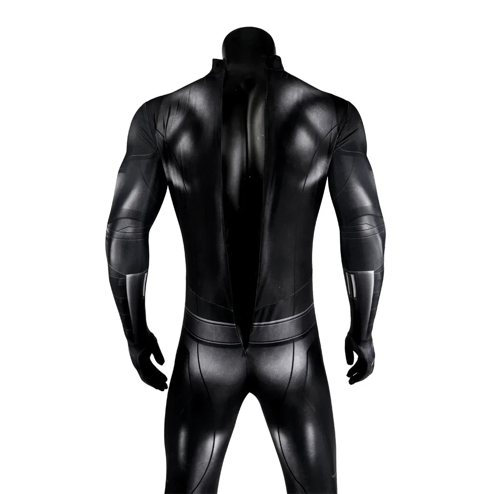 Michael Keaton Batman Costume for Adults featuring a sleek black design with detailed muscle contours