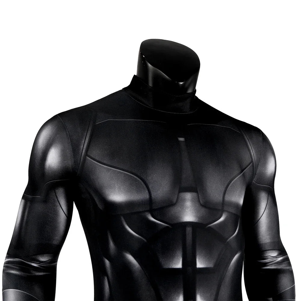 Michael Keaton Batman Costume for Adults featuring a sleek black bodysuit with muscular detailing