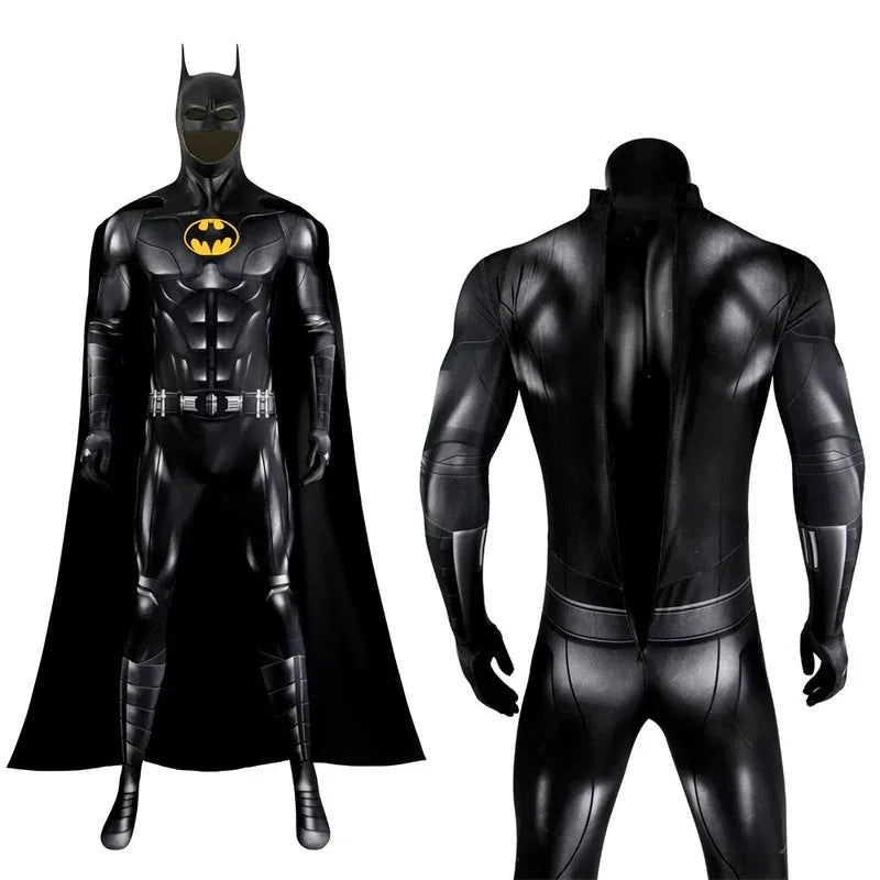 Michael Keaton Batman Costume for Adults featuring a sleek black design and iconic cape