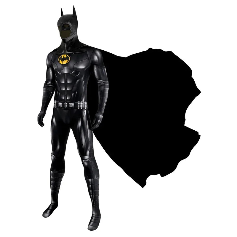 Michael Keaton Batman Costume for Adults featuring a muscle suit and iconic cape for superhero cosplay