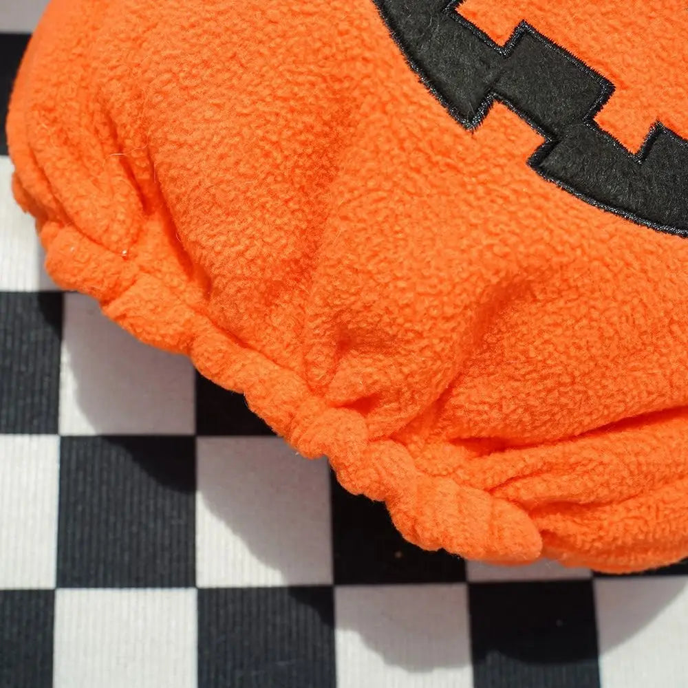 Zoomies & Co dog pumpkin costume Halloween in bright orange fleece with black accents