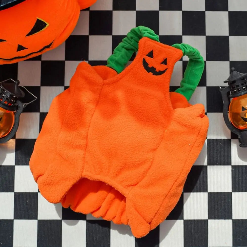 Cozy orange dog pumpkin costume Halloween with fun jack-o-lantern design for pet festivities