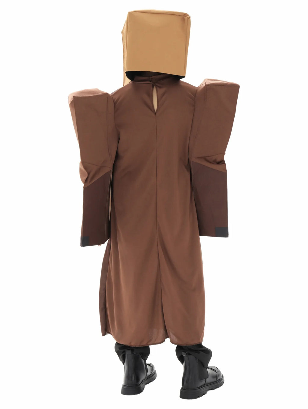 Minecraft villager costume for kids featuring a brown robe and block headpiece for creative play