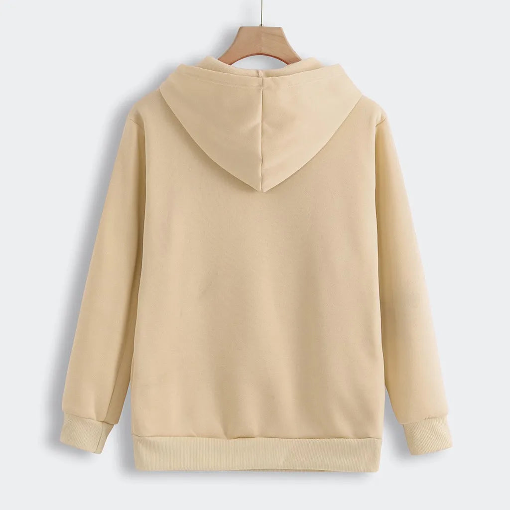 Back view of a beige cat lover sweatshirt with pouch, perfect for cozying up at home.