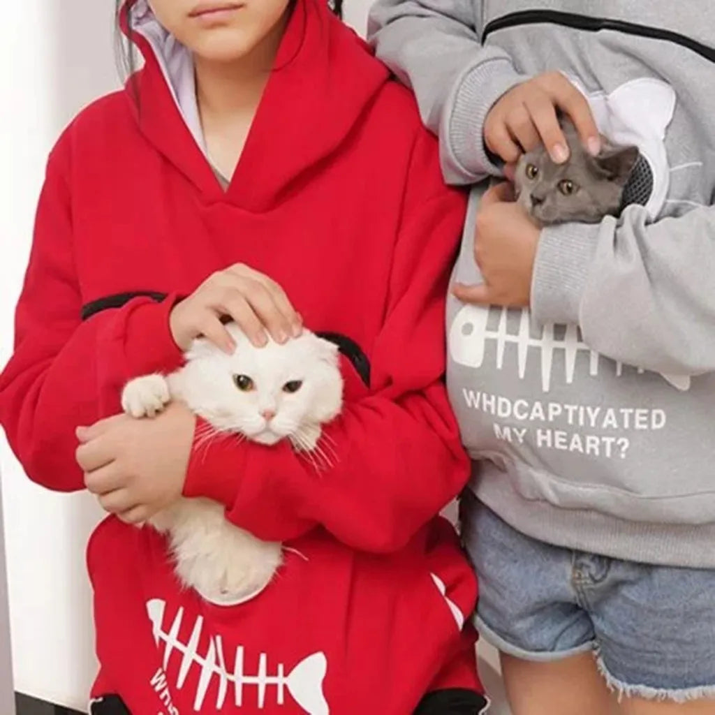 Cozy cat lover sweatshirt with pouch, perfect for cuddling and keeping pets close