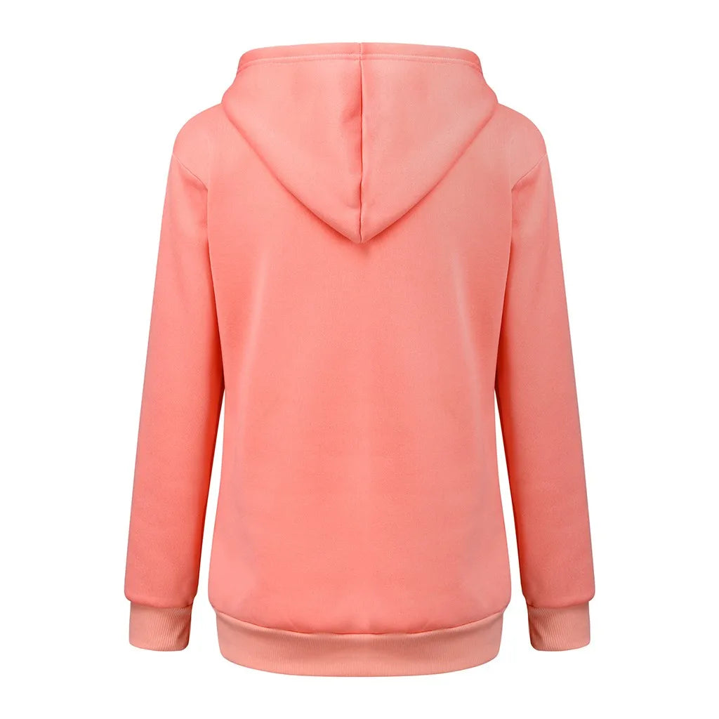 Back view of a cozy coral cat lover sweatshirt with pouch designed for comfort and style