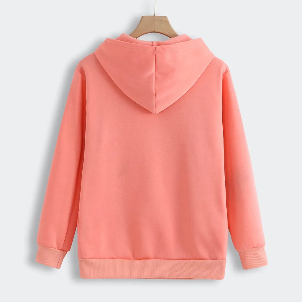Back view of a soft pink cat lover sweatshirt with pouch, perfect for cozy days and cat enthusiasts