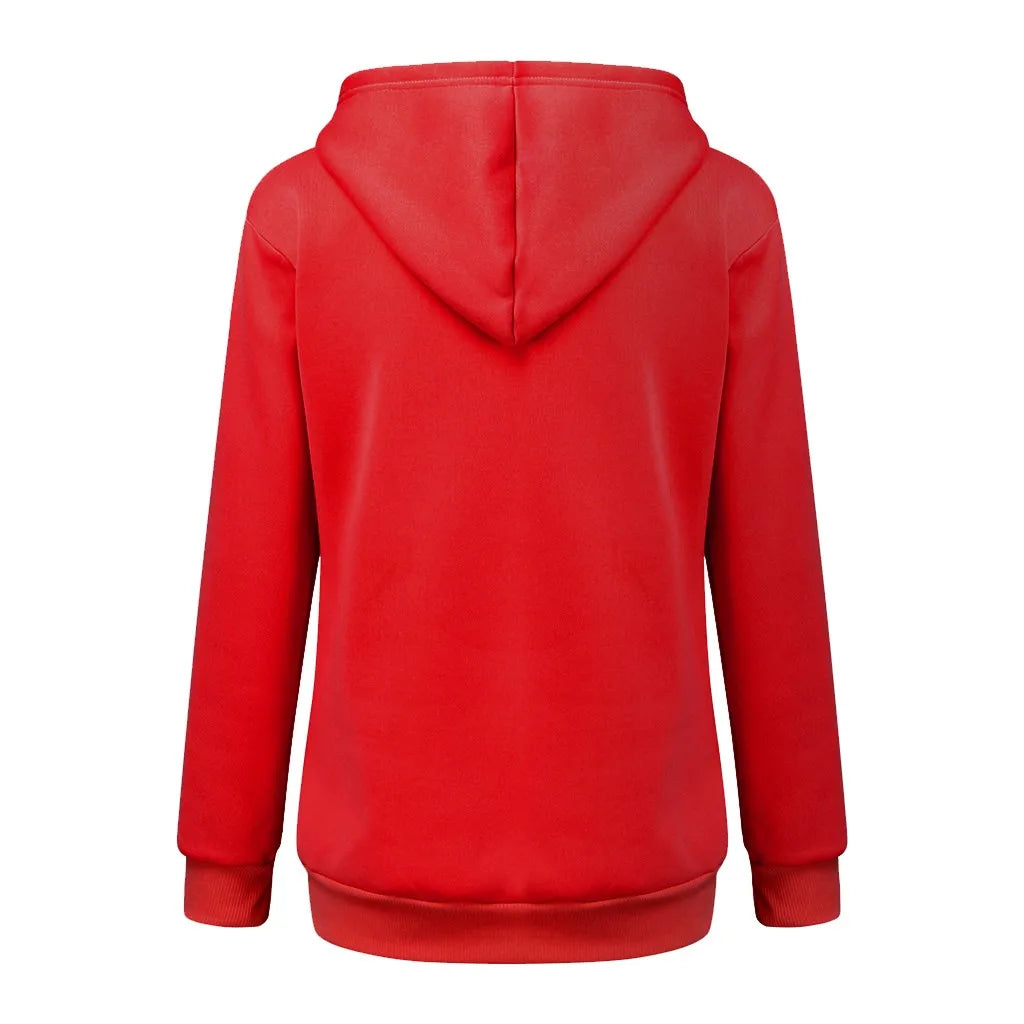 Red back view of a cat lover sweatshirt with pouch for cozy cat-themed wear