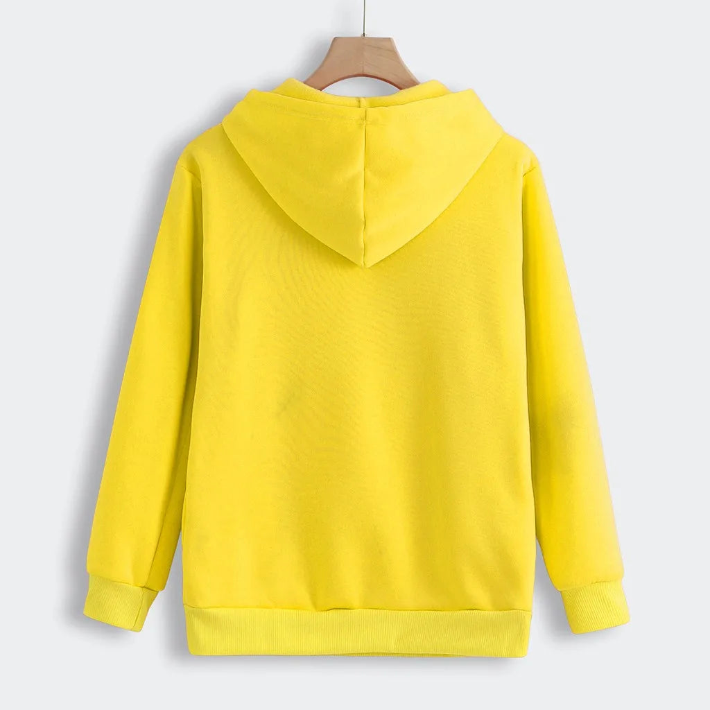 Bright yellow cat lover sweatshirt with pouch and cozy hood for casual wear