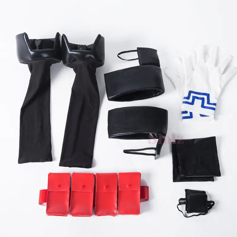My Hero Academia cosplay costume accessory set including gloves, straps, and protective gear.