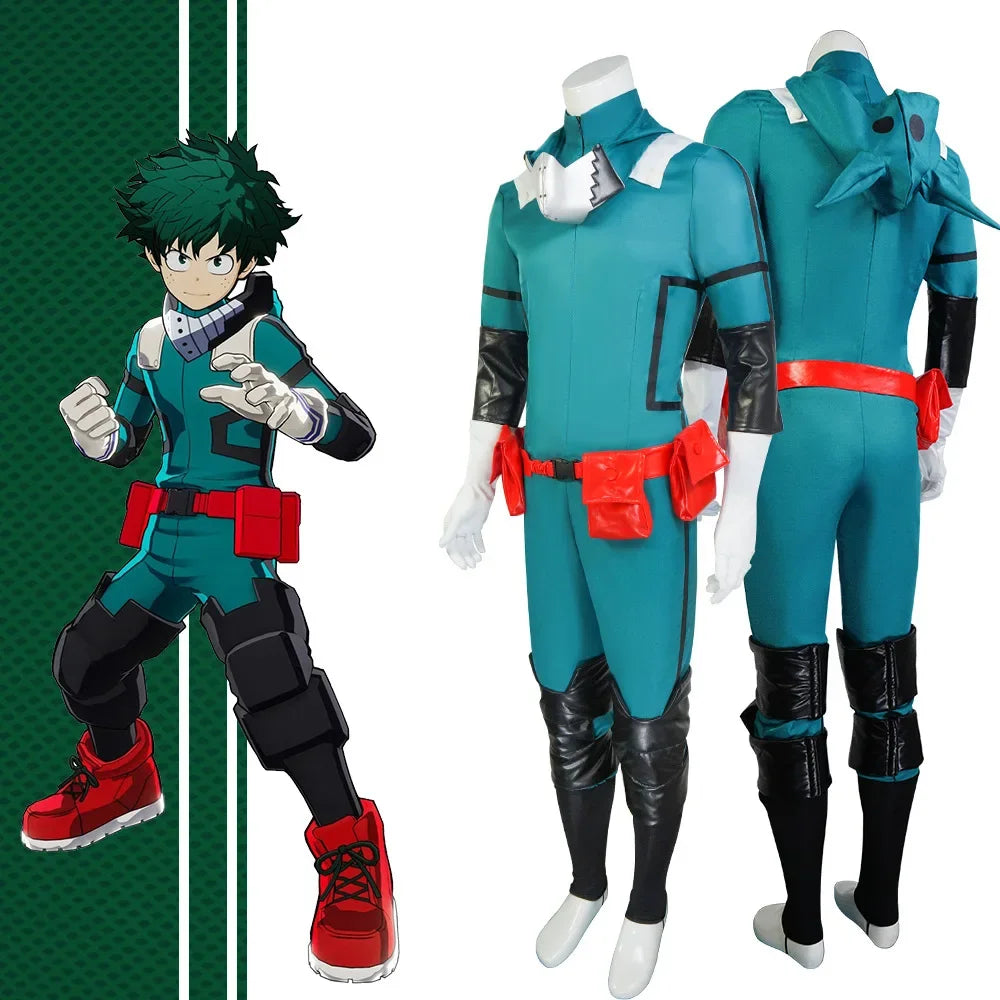 My Hero Academia cosplay costume featuring a detailed turquoise jumpsuit and accessories for fans