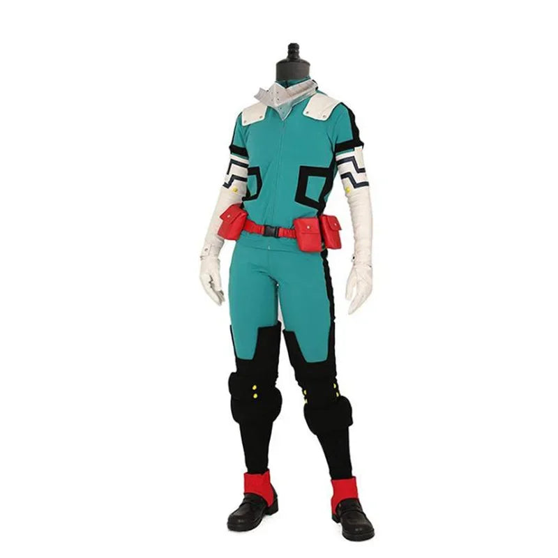 My Hero Academia cosplay costume featuring a blue and black outfit with red accents and accessories