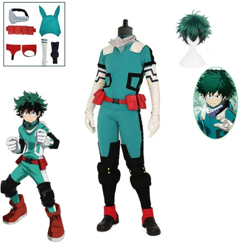 My Hero Academia cosplay costume featuring a detailed jumpsuit and accessories including a wig and gloves