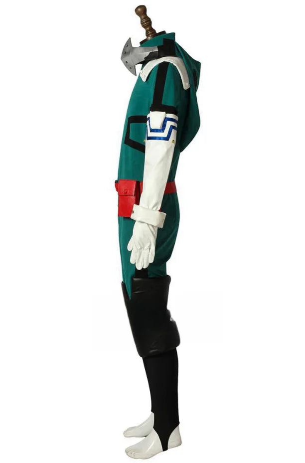 My Hero Academia cosplay costume featuring green and black design with red accents and white gloves