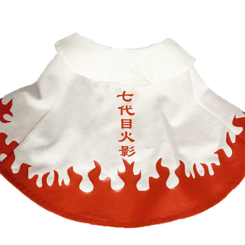 Naruto pet costume with white fabric and red flame design for stylish pet outfits