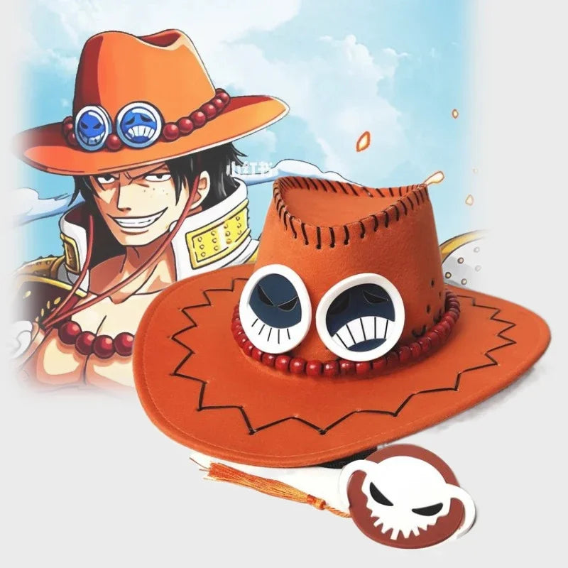 Ace cosplay hat One Piece featuring classic orange design with beads and character details