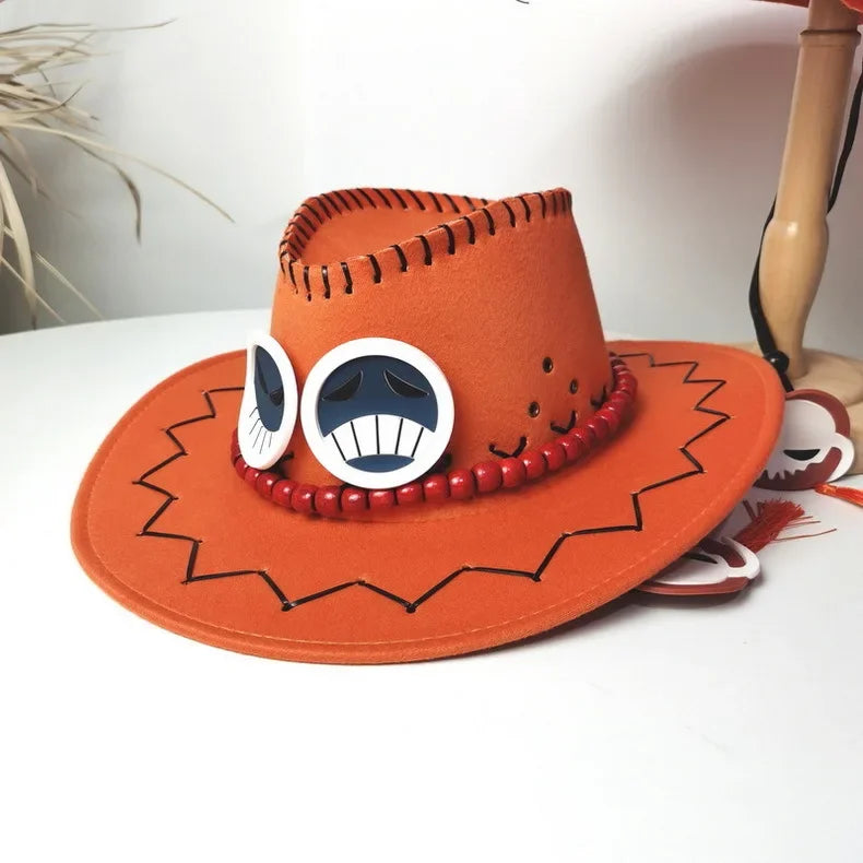 Ace cosplay hat One Piece in orange with unique design and decorative elements for fans
