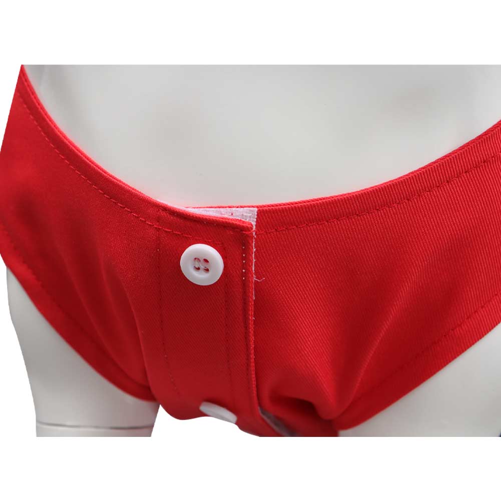 Red One Piece dog outfit featuring a button closure for comfort and style