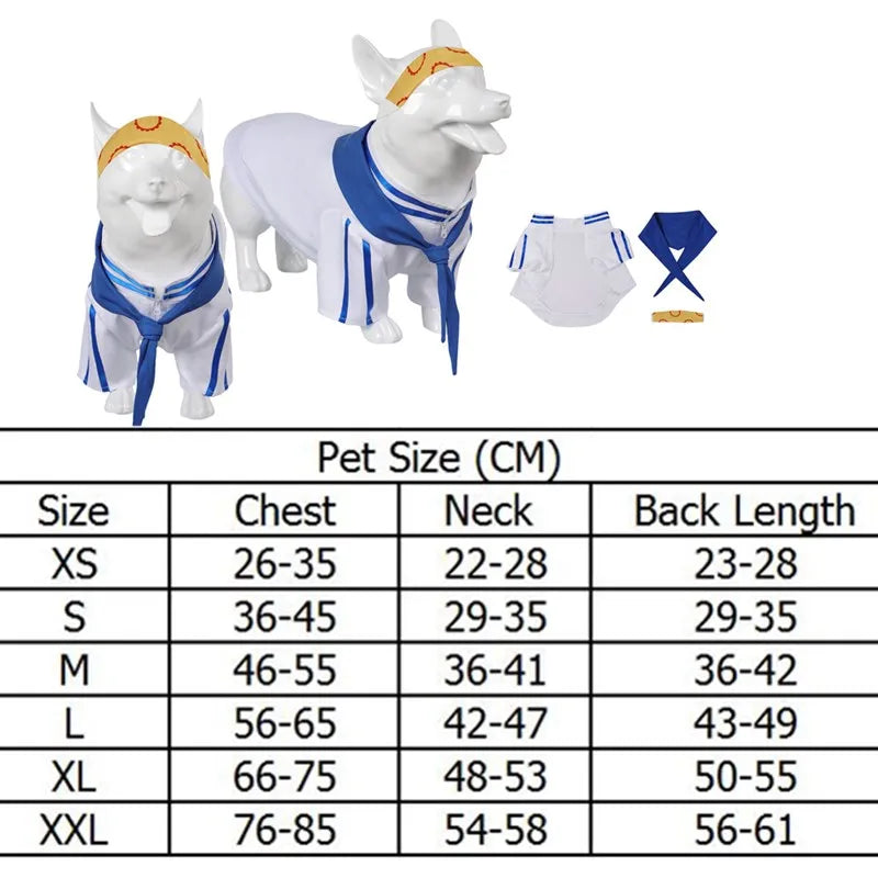 One Piece dog outfit with matching bandana, perfect for pets who love anime style