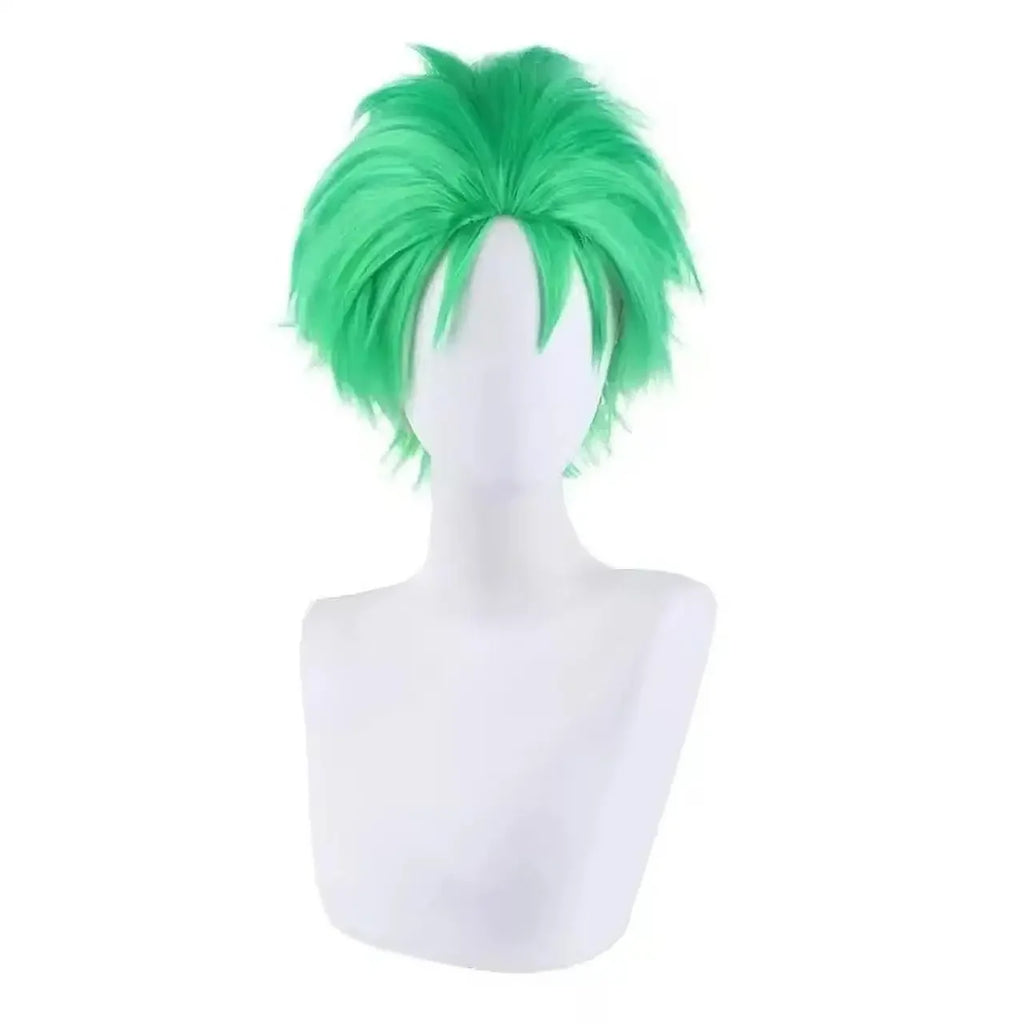 One Piece Zoro Halloween costume green wig with spiky style for a fun cosplay look