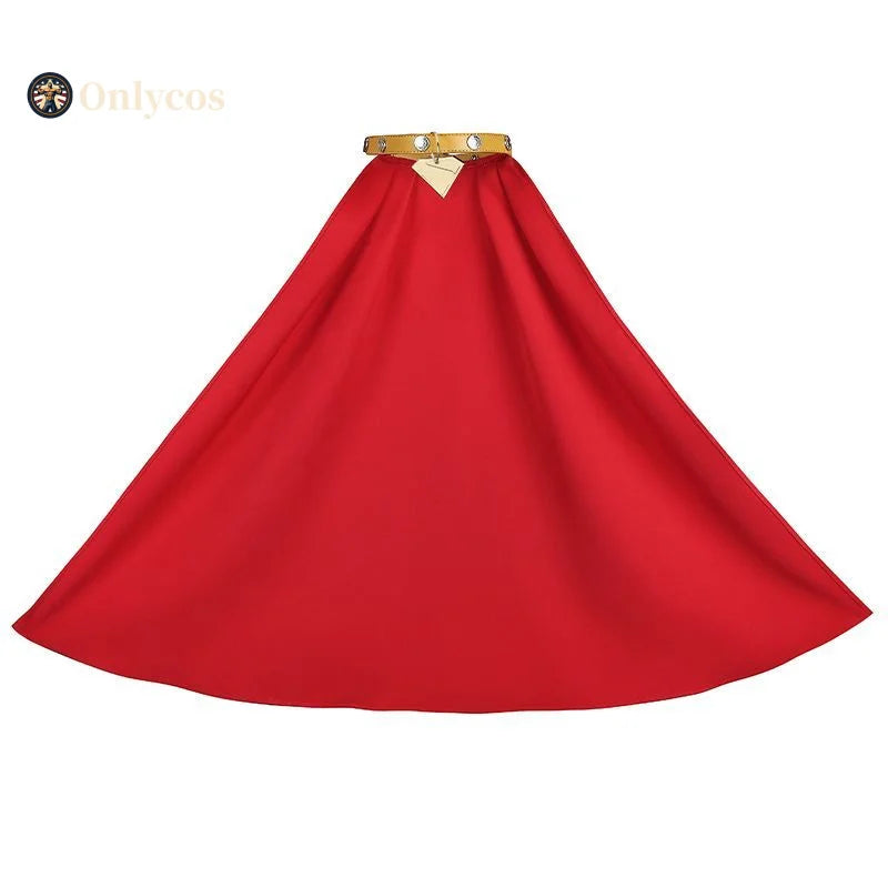 Krypto cosplay dog costume featuring a striking red cape and gold collar for stylish pets