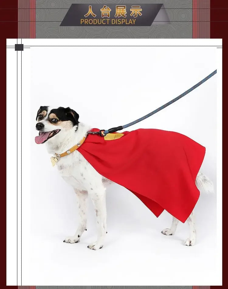 Krypto cosplay dog costume featuring a red cape for playful pet superheroes