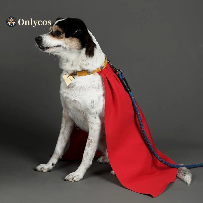 Krypto cosplay dog costume featuring a red cape for stylish canine adventures