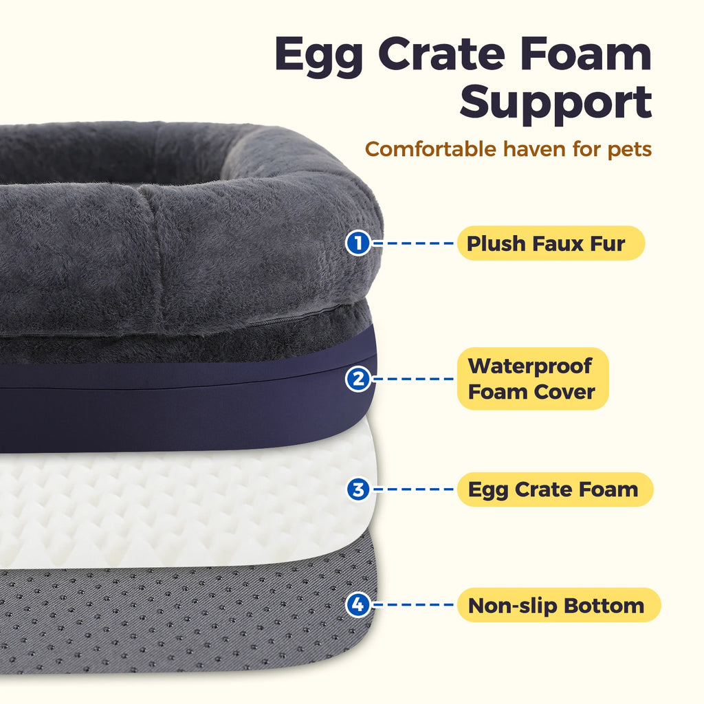 Comfortable foldable dog bed with plush faux fur and waterproof foam cover for pets
