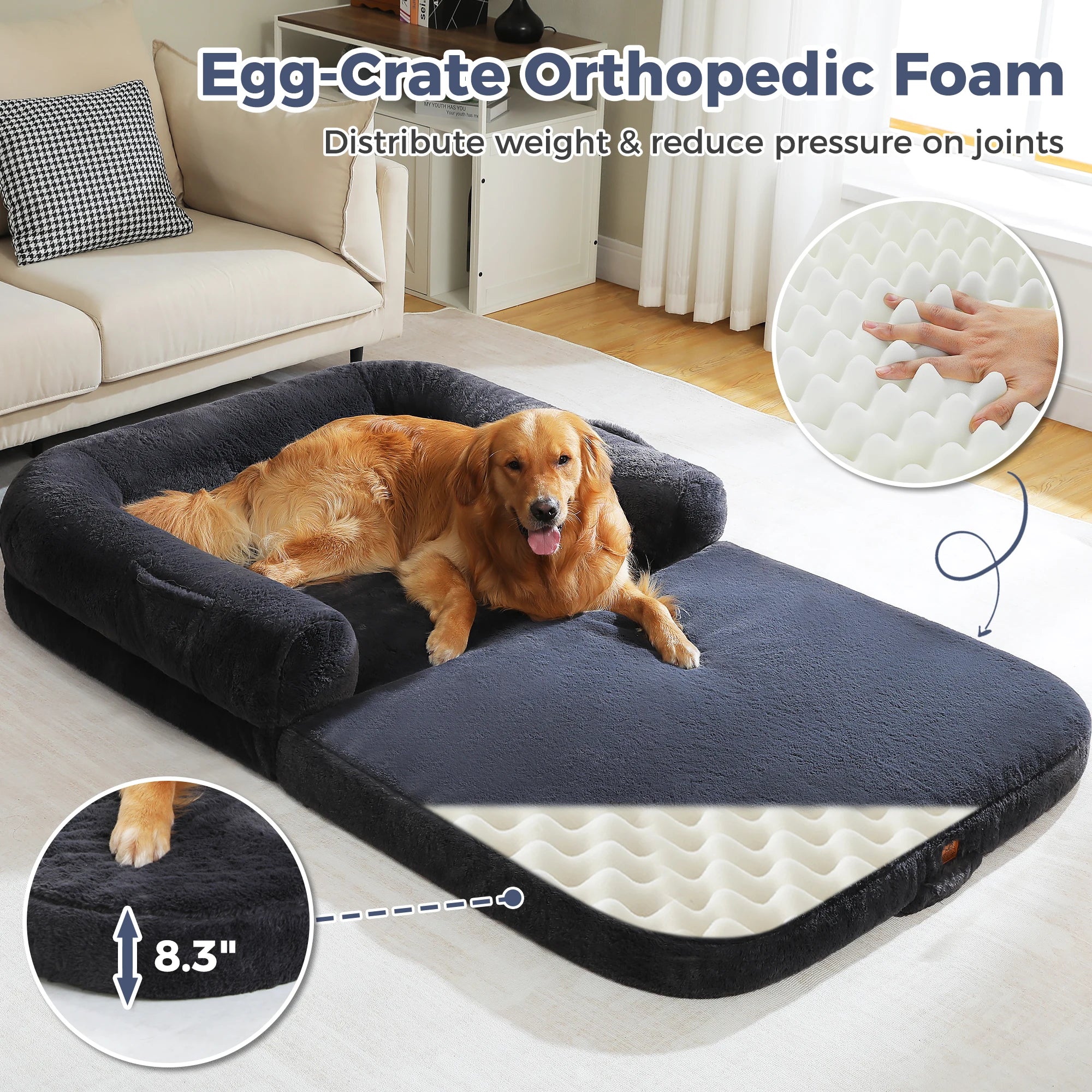Cozy foldable dog bed with egg-crate orthopedic foam for joint support and comfort