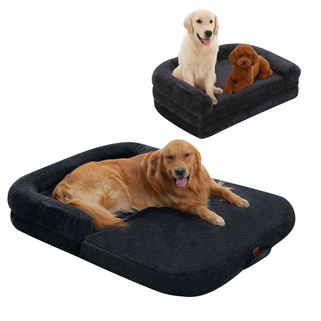 Two sizes of foldable dog bed with plush fabric for ultimate comfort and support for pets