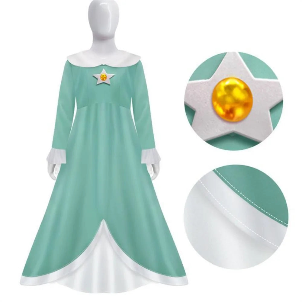 Elegant Peach Princess cosplay costume for women with star detail and flowing design