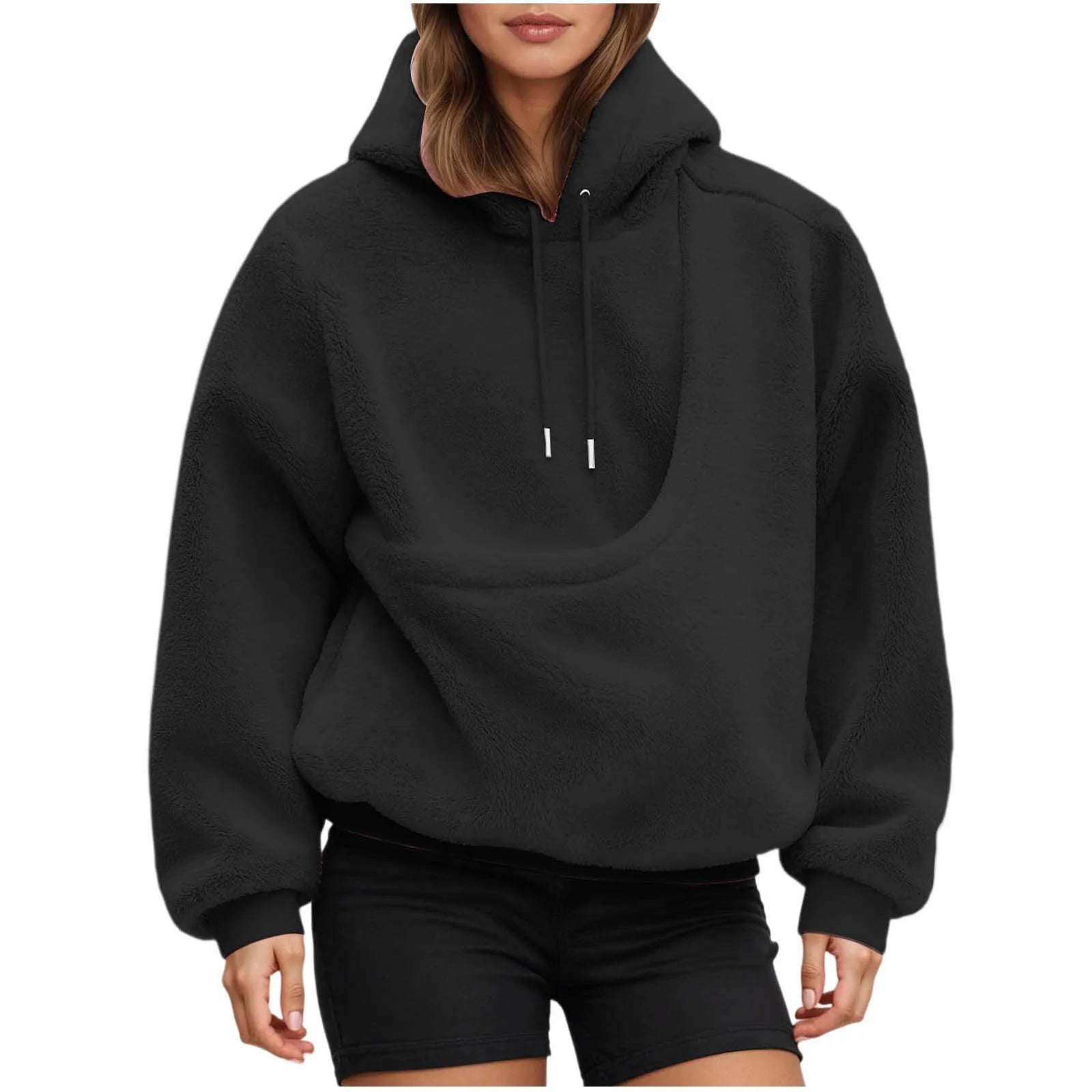 Cozy black pet carrier hoodie with spacious pouch for carrying small pets comfortably