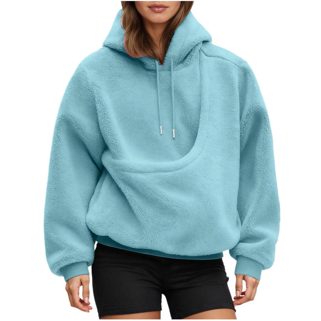 Light blue pet carrier hoodie with a cozy design and large front pocket for carrying pets