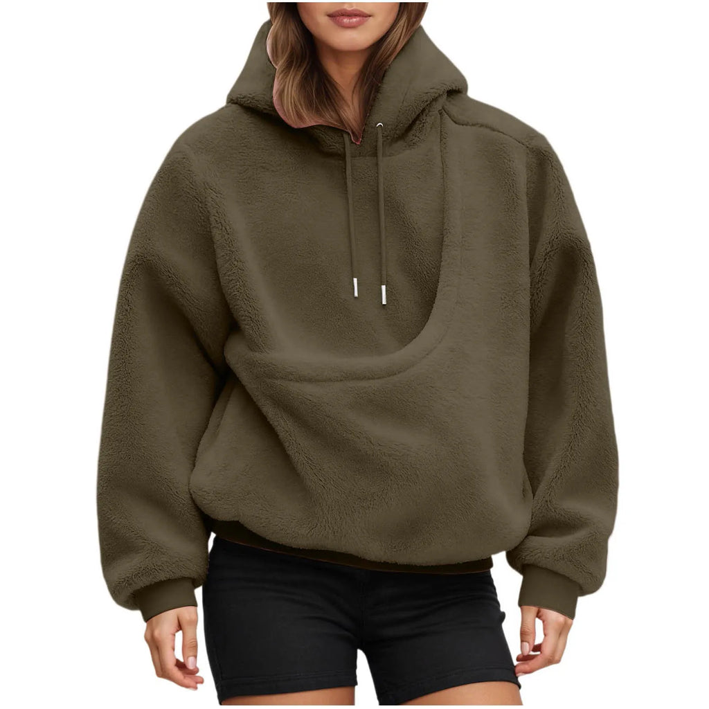 Cozy Zoomies & Co pet carrier hoodie in olive green with a spacious pocket for pets
