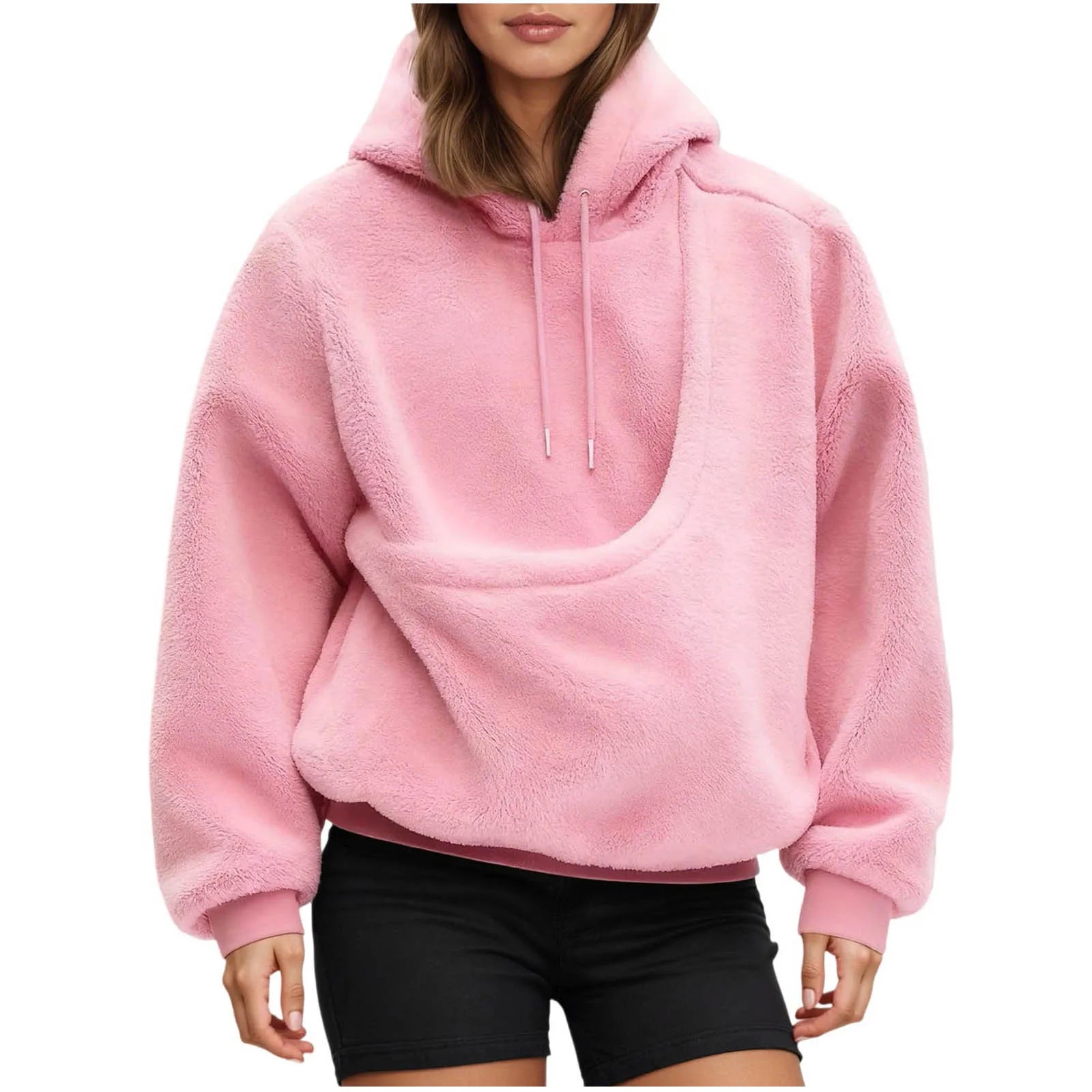 Pink hoodie from Zoomies & Co featuring a pet carrier hoodie design for carrying small pets comfortably